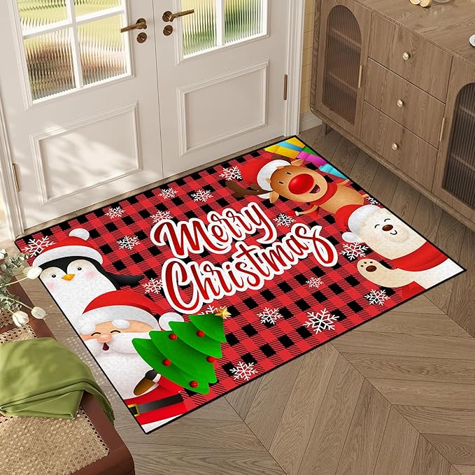2' X 3' Christmas Rug Merry Xmas Door Mat Non-Slip Indoor Outdoor Front Door Doormat Living Room Bedroom Entrance Rug Happy Xmas Floor Decor Home Festive Decoration,23.6" X 35.4"