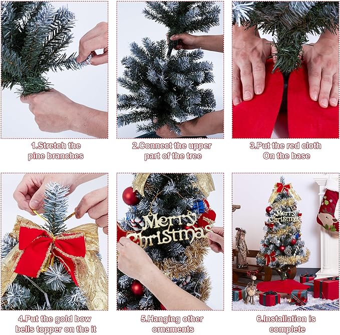 3ft Christmas Tree with Lights, Christmas 36inch Small Artificial Tabletop Tree, Xmas Desk Mini Tree with 50 LED Lights, Hanging Ornaments Decorations, Holiday Tree for Home Decor, Indoor, Office