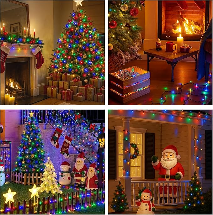 [2Pack]Connectable Christmas String Lights Multicolored, 210FT 600LED Christmas Lights for Outside/Indoor, Plug In Christmas Tree Lights with 8 Modes, TwinkleString Lights for Holiday Party