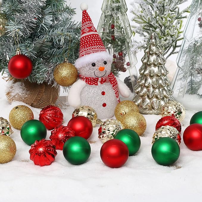 45Pcs 6cm/2.36inch Christmas Balls Glitter Ornaments Set, Shatterproof Plastic Xmas Tree Hanging Ornament, Christmas Decorations Balls for Holiday Festival Wedding House Bar Party(Red/Gold/Green)