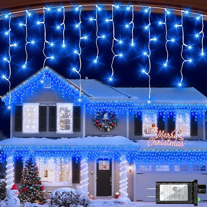 1332 LED 132ft Christmas Lights with 296 Drops, 12 Lighting Modes Blue Christmas Decoration Twinkling Lights Dimmable, Timer Outdoor Waterproof Fairy Lights for Indoor Xmas Garden House Eaves Roof