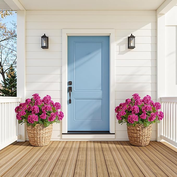 Artificial Geranium Flowers for Outdoors Geraniums Artificial Flowers Realistic Faux Geraniums for Outdoor Planters Silk Geranium Outdoor Fake Flowers Porch Home Kitchen Garden Decor(4PCS，Purple Red)