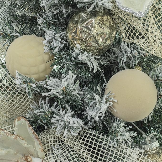 KI Store Velvet Christmas Balls Cream White 25pcs Flocked Christmas Tree Ornaments Assortment for Xmas Tree Holiday Decor