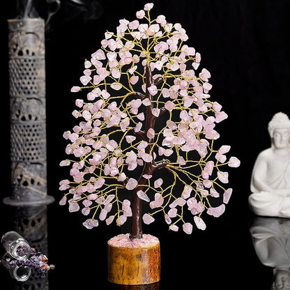 Rose Quartz Tree of Life, Handmade Gemstone Feng Shui Money Tree, Healing Crystal Decoration for Home, Positive Energy, Spiritual Gift