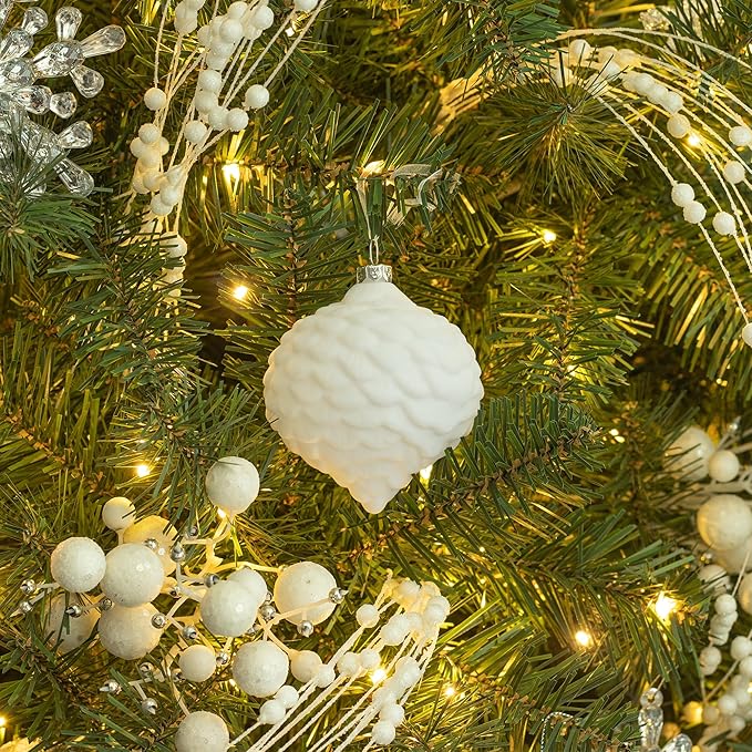 KI Store Velvet Christmas Balls White 25pcs Flocked Christmas Tree Ornaments Assortment for Xmas Tree Holiday Decor