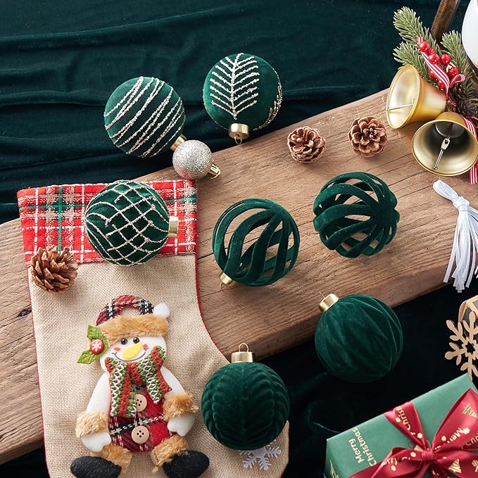 Christmas Ball Ornaments, Green Xmas Decor, 12-Pcs Hand-Painted Shatterproof Decor Set, Multi-Color Christmas Tree Decorations, Perfect for Holiday Decor