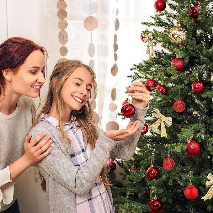 Aitsite 100 Pack Christmas Tree Ornaments Set Mini Shatterproof Holiday Ornaments Balls for Christmas Decorations (Red)