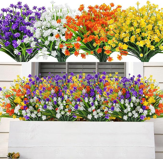 AmyHomie 20 Bundles Artificial Flowers for Outdoor Outside Spring Summer Decoration UV Resistant Faux Flowers No Fade Fake Plastic Plants Garden Porch Window Box Decorating