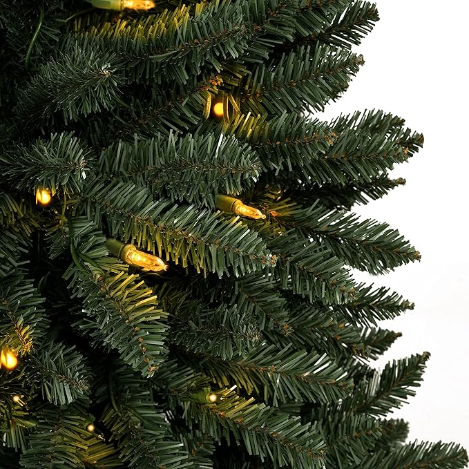 Prague 6.5ft Prelit Artificial Christmas Tree with Foot Pedal, 1197 Branch Tips, 450 Warm Lights and Metal Stand, 49" Wide Realistic Spruce Christmas Tree with Lights by Naomi Home