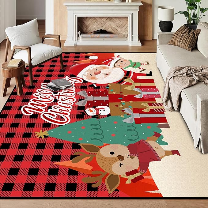 Christmas Large Area Rug 6' x 9' Living Room Rug Machine Washable Rugs Carpet Indoor Door Mat Non-Slip Snowflake Rug for Bedroom Kitchen Dining