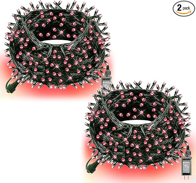 Dazzle Bright Christmas String Lights, 132FT 400 LED Connectable Green Wire 8 Modes String Lights, Waterproof Christmas Lights for Indoor Outdoor Patio Party Wedding Decorations, Red