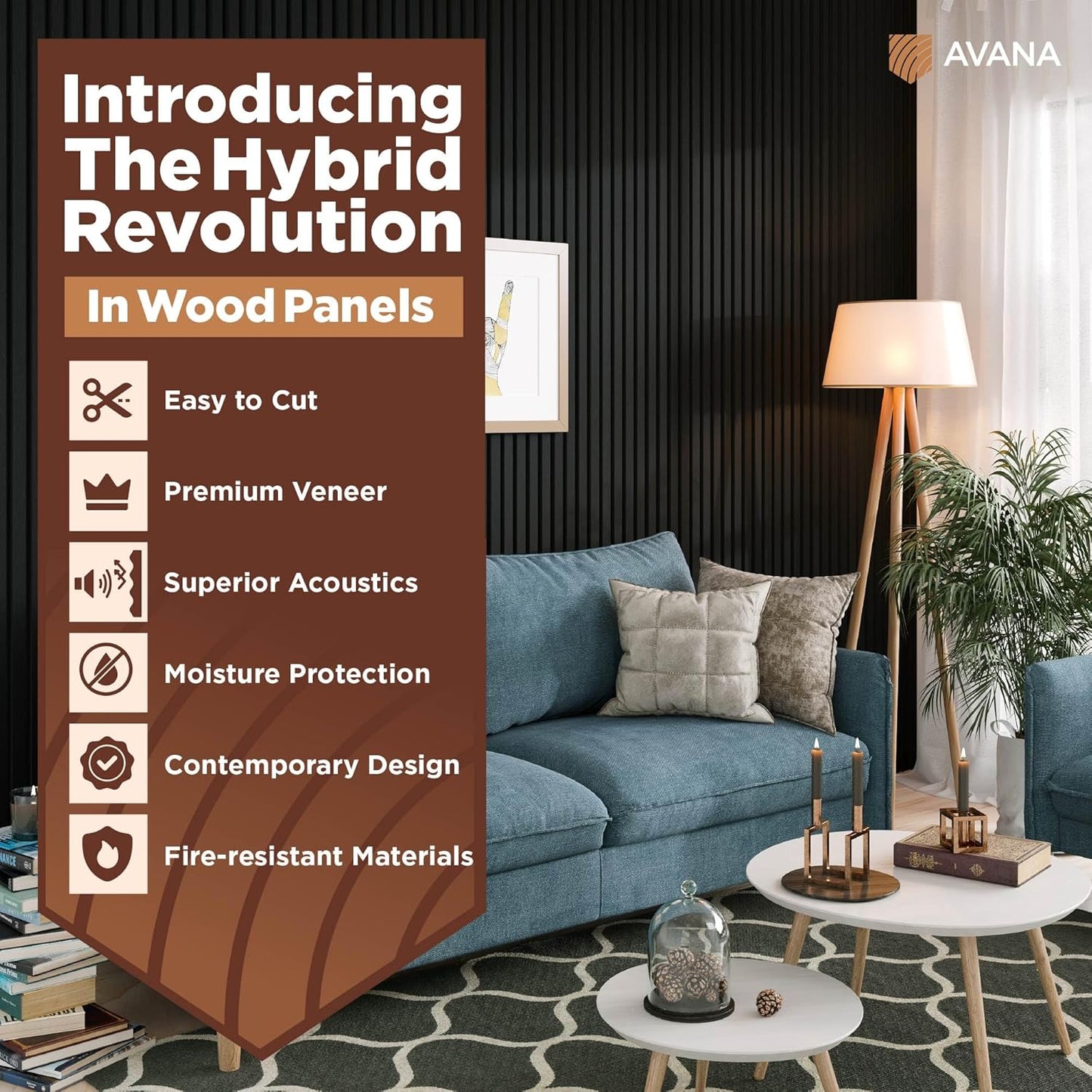 Avana Acoustic Wood Wall Panels – 47.2 X 12.6 Inch Black Oak Acoustic Panels 1 PC – Wall Panels For Interior Wall Decor For Homes, Offices, Studios – Modern Sturdy & Durable Wood Panels For Wall