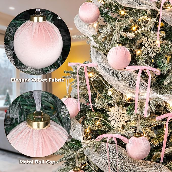 24 Pack Velvet Christmas Ornaments Balls for Tree, 12 Pcs 3.15 Inch Large Velvet Christmas Balls and 12 Pcs Vintage Bows for Xmas Tree Garland Wreath Holiday Party Indoor Home Decor