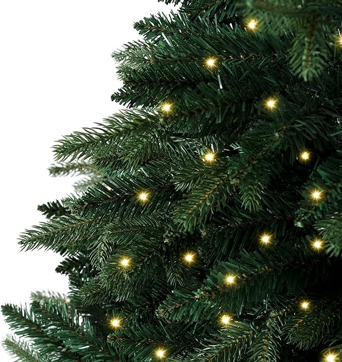 Cynthia 4.5ft Prelit Aritificial Christmas Tree with 1117 Branch Tips, 300 Warm Lights and Metal Stand, 40" Wide Realistic Rustic Christmas Tree with Lights by Naomi Home