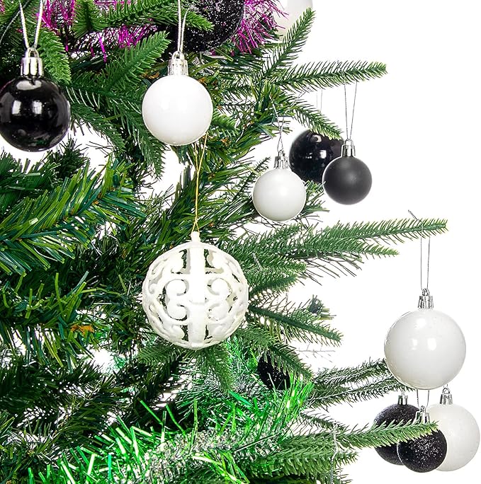 Aitsite 100 Pack Christmas Balls Christmas Tree Decoration Shatterproof Christmas Day Decoration Balls for Christmas Tree Decorations(Black and White)