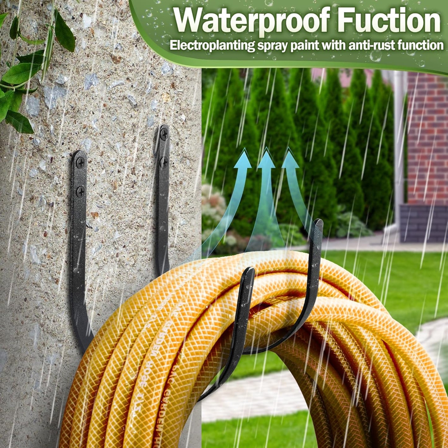 Hose Holders Wall Mount - Heavy-Duty Metal Garden Hose Hanger for Outside - Rust-Proof Hanging Hose Rack Hook Mount for Water Hose (4PCS)