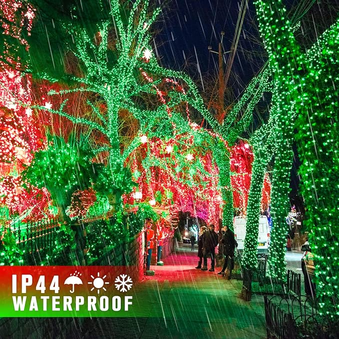 JMEXSUSS Green Wire LED Christmas String Lights, Red & Green, 250 LED