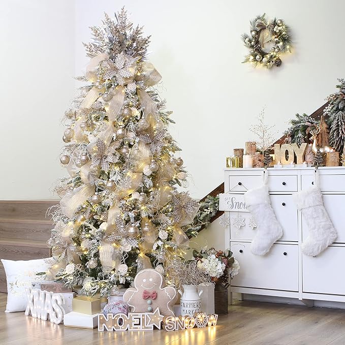 Sea Team 60mm/2.36" Shatterproof Clear Plastic Christmas Tree Ball Ornaments Set, Decorative Hanging Transparent Xmas Baubles with Stuffed Delicate Decorations (30 Counts , Champagne)