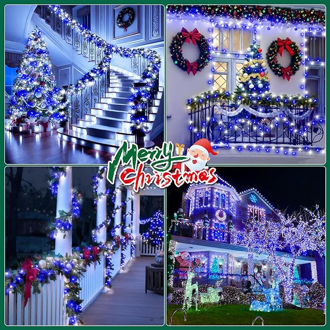 Heceltt Christmas Lights Outdoor, 125FT 350 LED String Lights 8 Modes and Timer Memory Function Twinkle Fairy Lights Waterproof Plug in for Xmas Tree Wedding Party Holiday Decor(Blue and White)