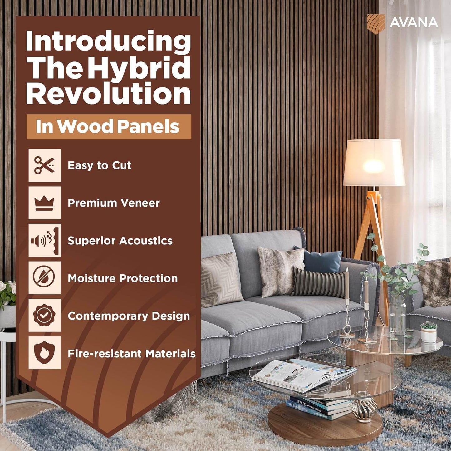 Avana Modern Acoustic Wood Wall Panels – 94.4 X 12.6 Inch Walnut Acoustic Panels 1 PC – Wall Panels For Interior Wall Decor For Homes, Offices, Studios – Sturdy And Durable Wood Panels For Wall