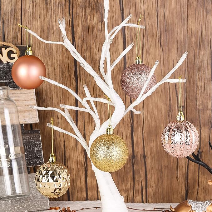 45Pcs 6cm/2.36inch Christmas Balls Glitter Ornaments Set, Shatterproof Plastic Xmas Tree Hanging Ornament, Christmas Decorations Balls for Holiday Festival Wedding House Bar Party(Rosegold/Gold)