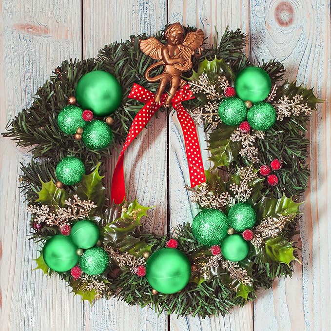 Aitsite 100 Pack Christmas Tree Ornaments Set Mini Shatterproof Holiday Ornaments Balls for Christmas Decorations (Green)