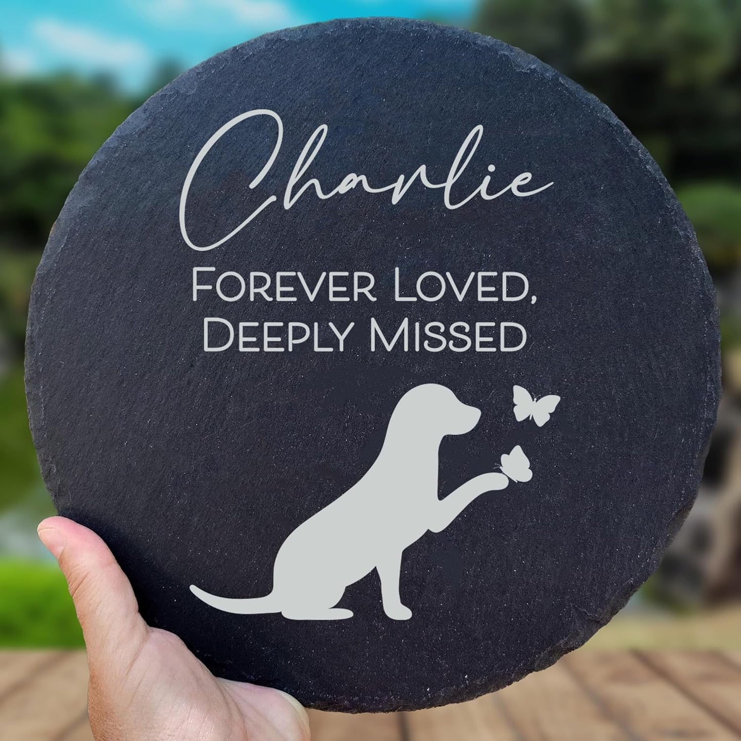 Personalized Pet Memorial Stone for Dogs and Cats | Custom Laser-Etched Weatherproof Garden Grave Marker | Natural Stone Bereavement Headstone Sympathy Gift | 4, 6, 10, or 12 Inch Heart or Circle Shape (A9)