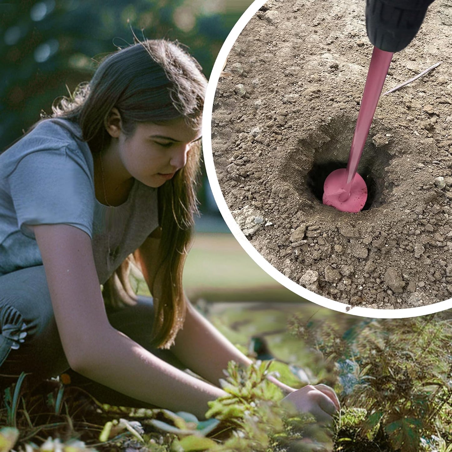 TCBWFY 1.6 x 16.5 Inch Pink Auger Drill Bit for Planting - Garden Tools Auger Drill Bit, Spiral Garden Auger, Drill Auger Bit for Planting Bulbs and Flowers