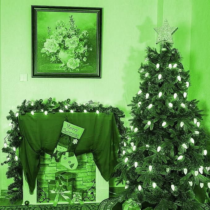 Dazzle Bright C9 Christmas String Lights, Waterproof Connectable Green Wire Fairy Lights, Christmas Lights for Indoor Outdoor Home Yard Xmas Tree House Decorations (Green, 100 LED)