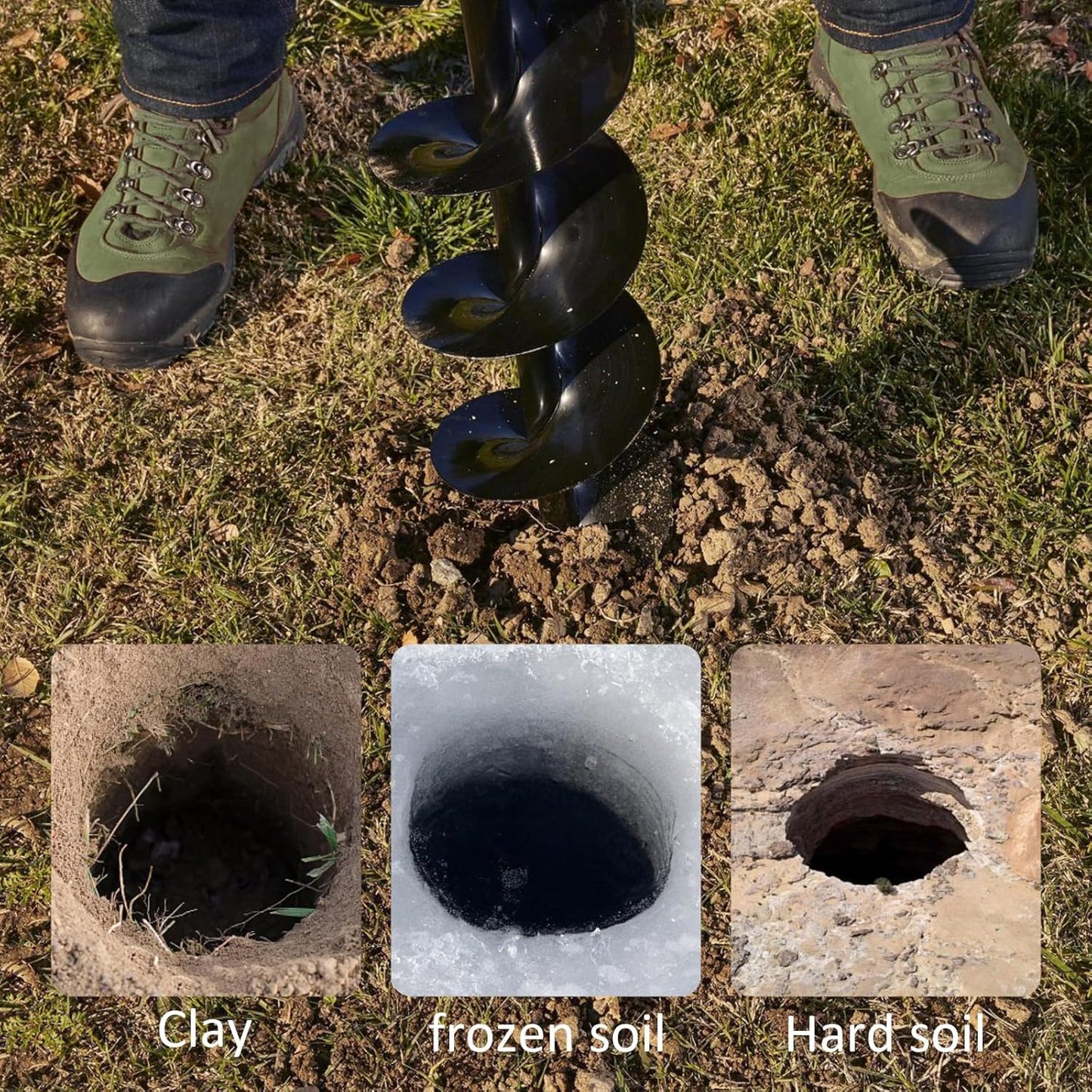 72cc 4HP Post Hole Digger Gas Powered, Gas Earth Auger/Ice Auger, with 3 Drill Bits 4"/8"/12" + 2 Extension Bar, One Man Earth Auger for Planting Fence, EPA Compliant Post Hole Auger