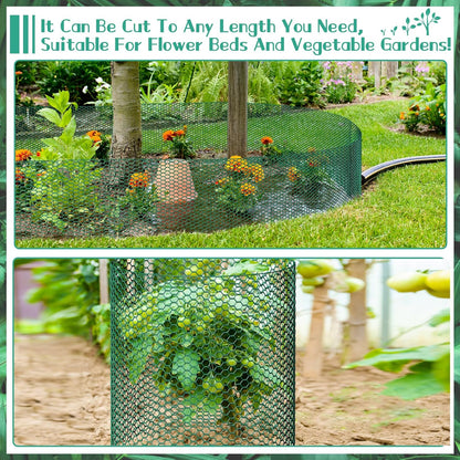 32.8ftx16In Plant Protectors from Animals,Plant Cages for Outdoor Plants,Wire Plant Protector Cage,Wire Plant Protector,Chicken Wire Cloche with Ground Stakes & Nylon Ties Protect Plants from Animals