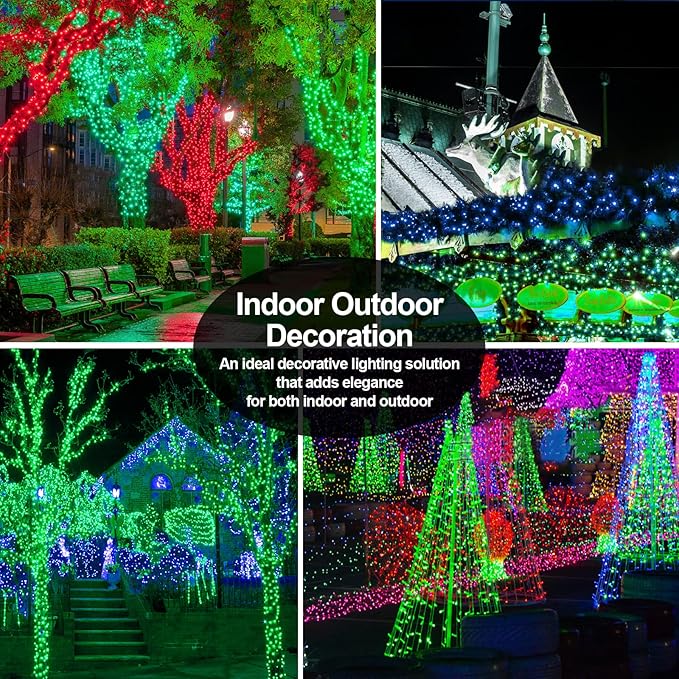 JXLEDAYY 200 FT 500 LED Christmas Lights Outdoor Fairy Lights Plug in Clear Wire String Lights Waterproof 8 Modes Timer for Outside Xmas Garden Tree Patio Yard Party Decorations-Green