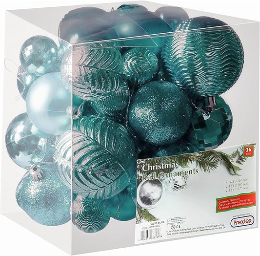 Prextex 36-Pieces Christmas Ornaments Set - Shatterproof, Festive Olive Green Christmas Tree Balls Decorations in 3 Sizes and 6 Styles with Hanging Loops for Tree, Wreath, Dazzling Holiday Party Decor