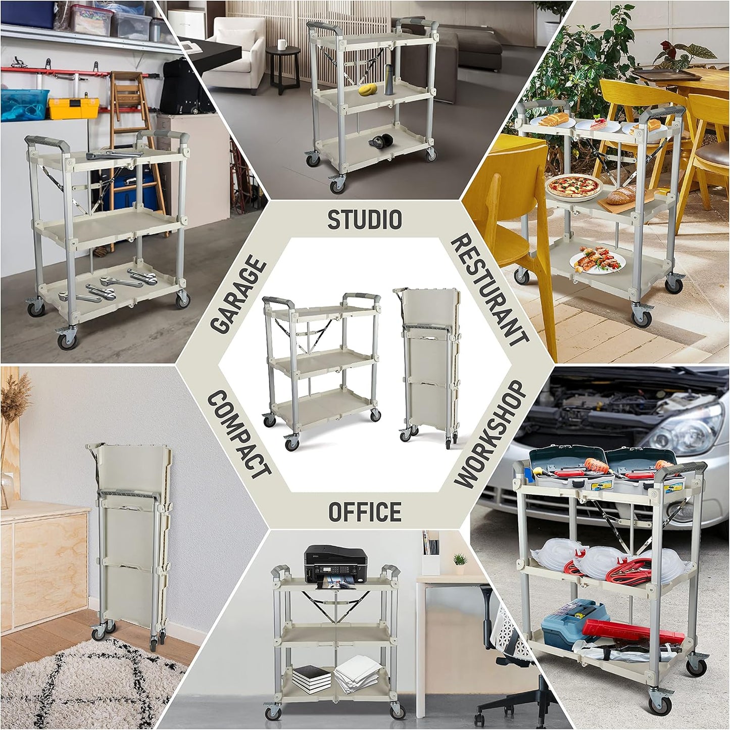 Olympia Tools 89-355 Pack N Roll Collapsible Service Cart, XL, 300LB Capacity, White