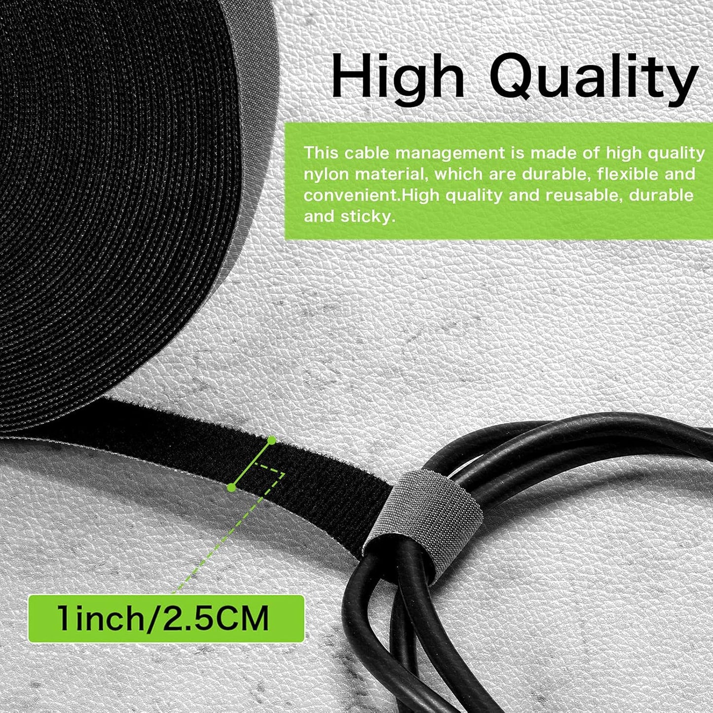 WILLBOND 1 Inch x 90ft Fastening Tape Cable Ties Reusable Fastening Nylon Tape Double Side Hook Roll Hook and Loop Straps Wires Cords Management Wire Organizer Straps (Black)