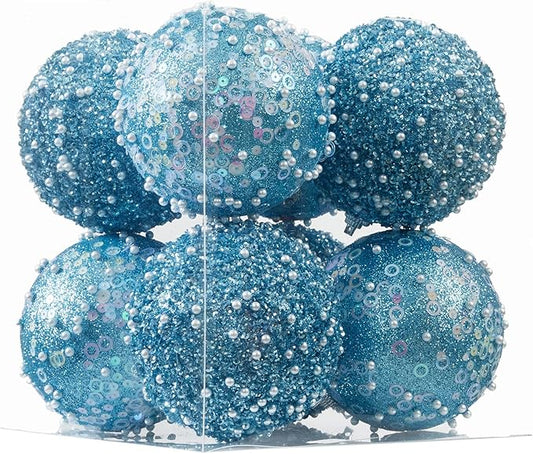 8CT Christmas Ball Ornaments, Baby Blue Christmas Ball Decorations Shatterproof Plastic Hanging Pearl Balls for Holiday Party(90mm/3.54")