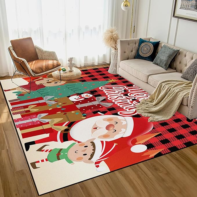 Christmas Large Area Rug 6' x 9' Living Room Rug Machine Washable Rugs Carpet Indoor Door Mat Non-Slip Snowflake Rug for Bedroom Kitchen Dining
