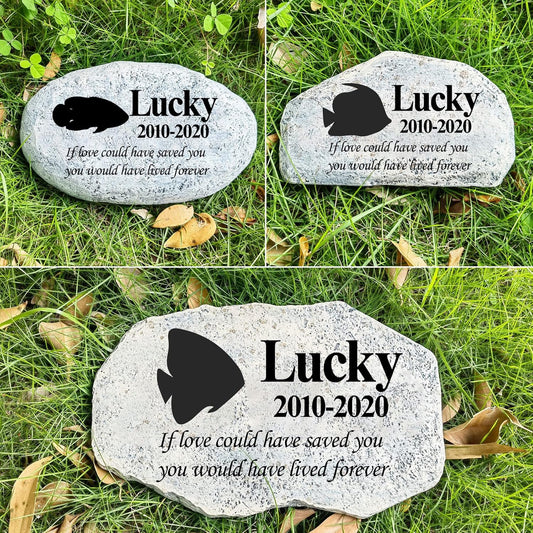 Zatanmulo Personalized Pet Memorial Stone, Garden Memorial Stone Personalized, Fish Headstone, Fish Tombstone, Memorial Plaque Outdoor, Garden Stepping Stone (Fish)