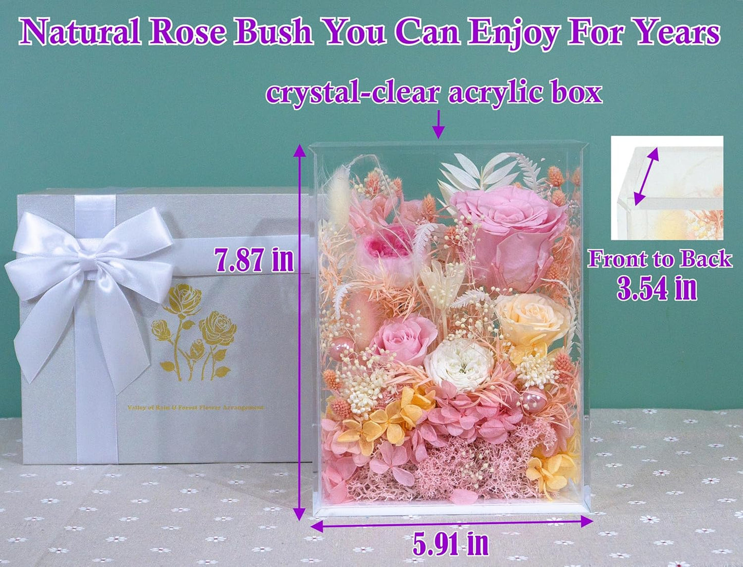 Valley of Rain & Forest Long-Lasting Real Flowers, Handcrafted Preserved Rose Bush For you to Send Love for All Occasions, Floral Arrangement for Indoor Decoration (Pink Rose)