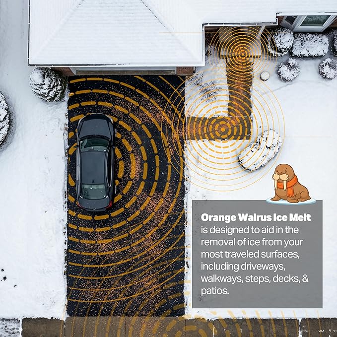Orange Walrus CMA Ice Melt 8 lb Pet Safe De-Icer Works in Extreme Winter Conditions Safe for Driveways, Sidewalks & Steps