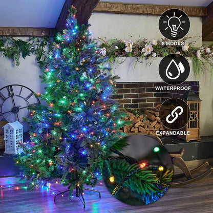 weillsnow 66 FT 200 LED Christmas Lights, Plug in Connectable Green Wire Fairy Lights with 8 Twinkle Modes, Outdoor Waterproof Christmas Lights for Garden Patio Wedding Decorations (Multicolored)