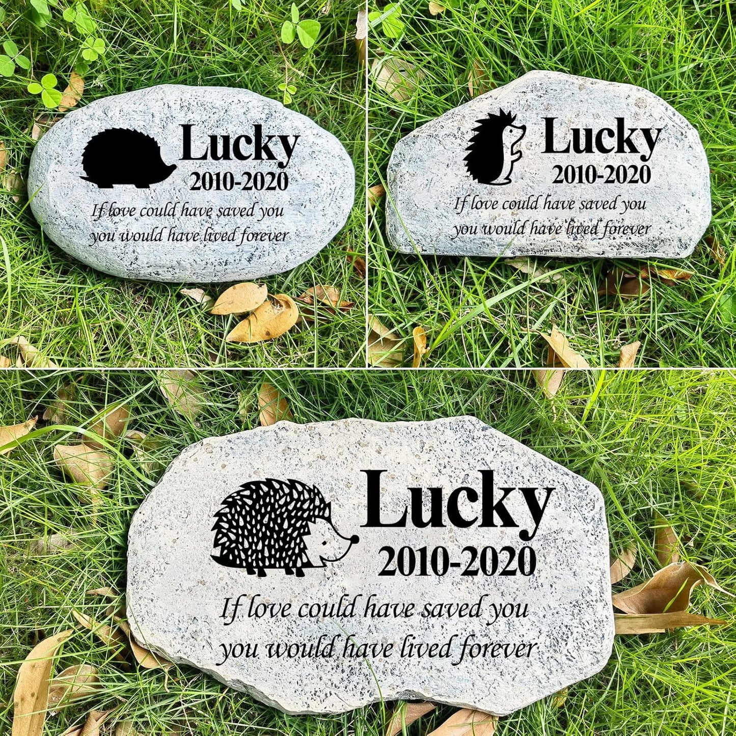 Zatanmulo Personalized Pet Memorial Stone, Garden Memorial Stone Personalized, Hedgehog Headstone, Hedgehog Tombstone, Memorial Plaque Outdoor, Garden Stepping Stone (Hedgehog)