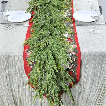 2 PCS 9 FT Artificial Norfolk Pine Garland, Real Touch Christmas Garland, Faux Winter Pine Garland for Fireplace Mantle Table Wall Stair Indoor Outdoor Xmas Holiday Christmas Decorations