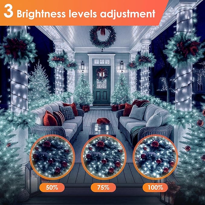 Christmas Lights 1200 LED 394 FT, IP67 Waterproof Christmas Tree Lights with 8 Modes, Outdoor String Lights with Timers & Memory Function, Xmas Light for Holiday Decor (Cool White)
