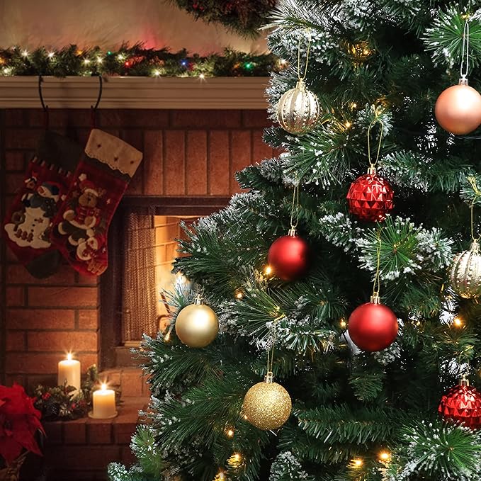 45Pcs 6cm/2.36inch Christmas Balls Glitter Christmas Tree Ornaments Hanging Christmas Home Decorations for Home House Bar Party（Red/Gold