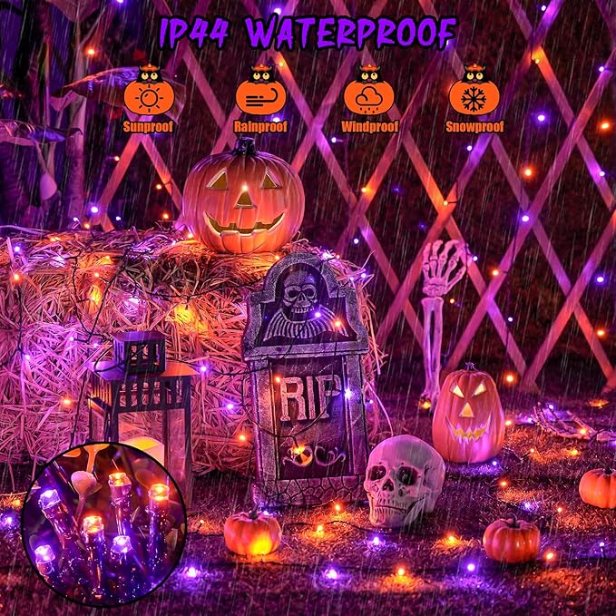 JMEXSUSS 600 LED Orange and Purple Solar Halloween Lights, 206.7ft Solar String Lights Outdoor Waterproof, 8 Modes String Light for Outside Christmas Tree Patio Yard Garden Halloween Decorations