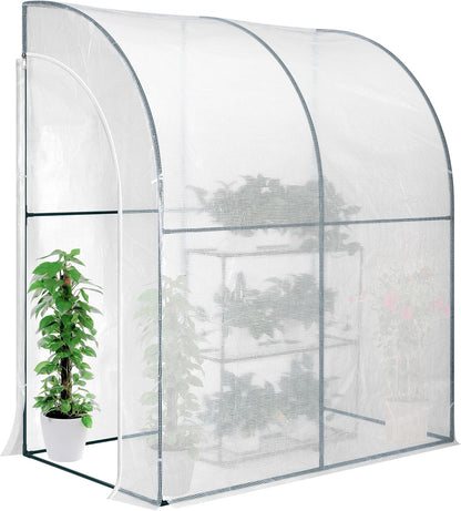 VIVOSUN Mini Lean-to Greenhouse, 6.6’ x 3.3’ x 6.9’ Portable Wall House with White PE Cover and Shelf for Compact Garden 79x39x83-Inch