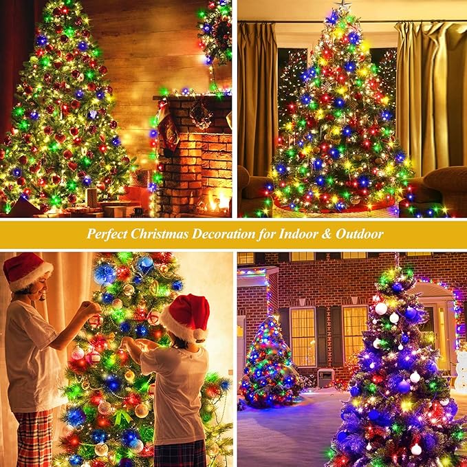 aneeway 400 LED Christmas Tree Lights, Christmas Lights with 8 Light Modes & Memory Function, 6.6FT x 16 String Light with Timing Function & Remote Control for Xmas Ornaments - Multicolor