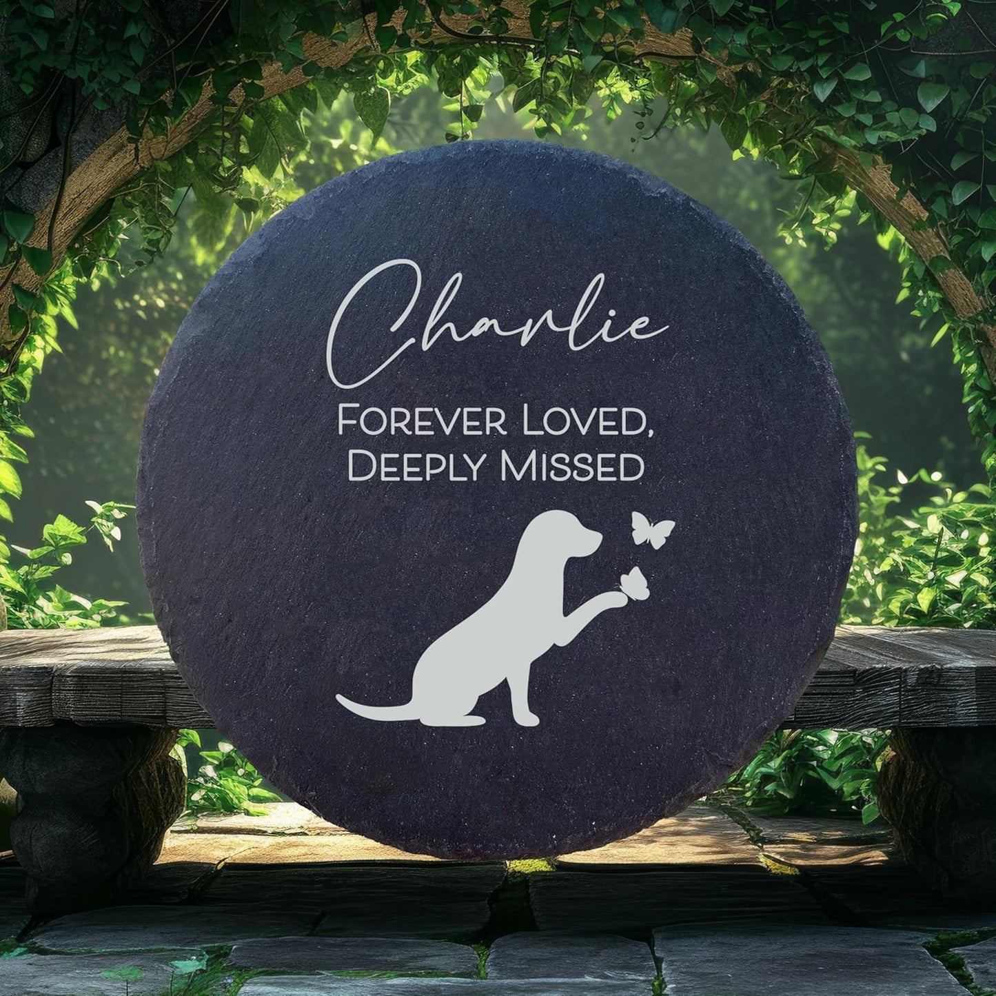 Personalized Pet Memorial Stone for Dogs and Cats | Custom Laser-Etched Weatherproof Garden Grave Marker | Natural Stone Bereavement Headstone Sympathy Gift | 4, 6, 10, or 12 Inch Heart or Circle Shape (A9)