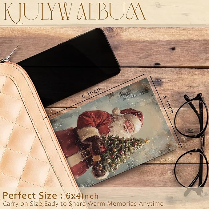 Christmas Photo Albums 4x6 Pictures, Vintage Christmas Santa Claus Holding Xmas Tree Small Memory Photo Album Book for Baby Family Graduation Wedding Travel Vacation